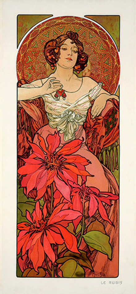 "Драгоценные камни. Рубин", Муха Альфонс, картина для интерьера (репродукция)