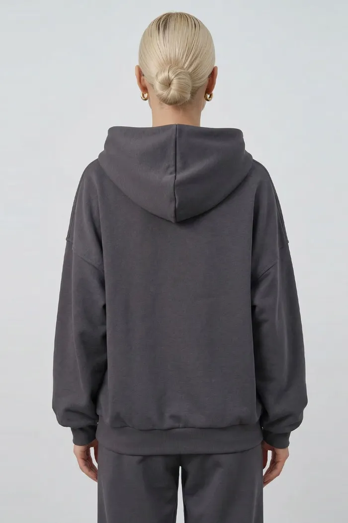 Худи свободного кроя из премиум футера цвета антрацит