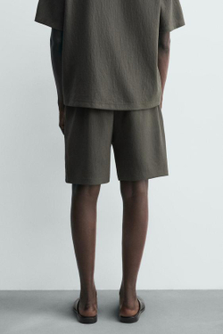 ZARA ШОРТЫ-ДЖОГГЕРЫ ИЗ РЕЛЬЕФНОЙ ТКАНИ, ЗЕЛЕНОВАТЫЙ