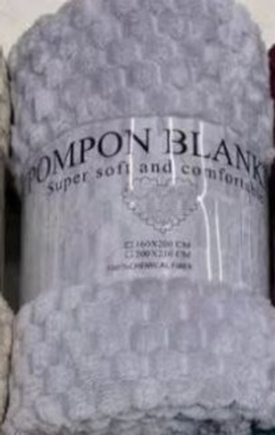 Плед 180*200см «Pompon», цвет светло-серый, микрофлис, 240 гр/м²