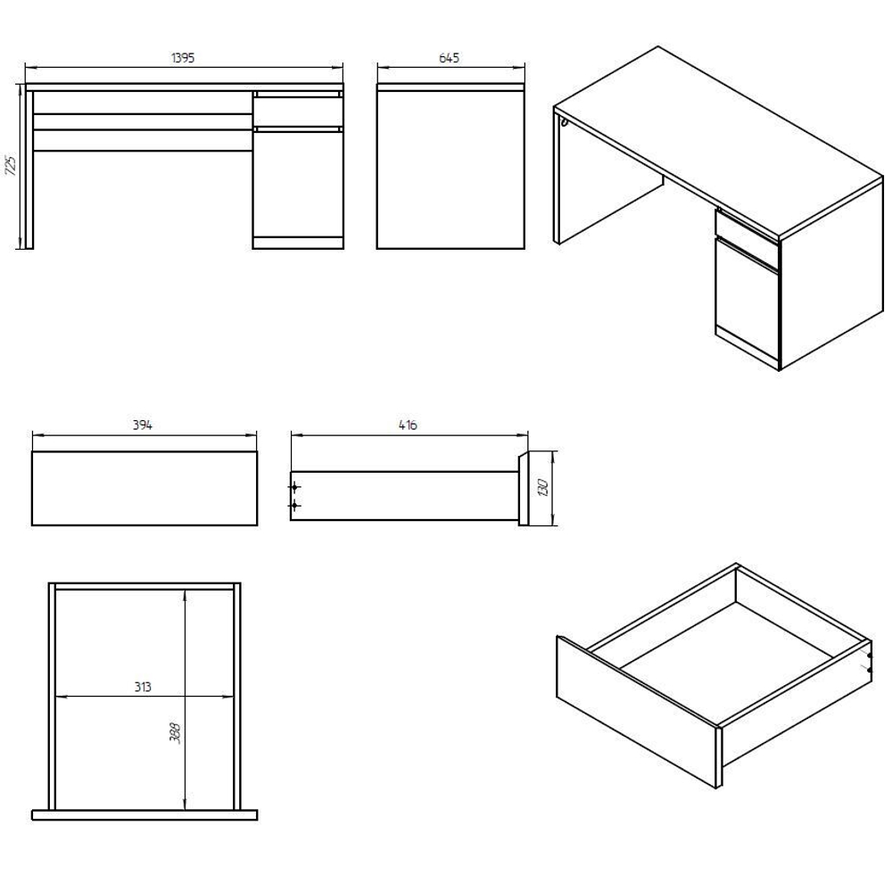 Стол письменный с ящиком и дверью Марм 140х65х72.5 см / белый компьютерный стол с кабель-менеджментом