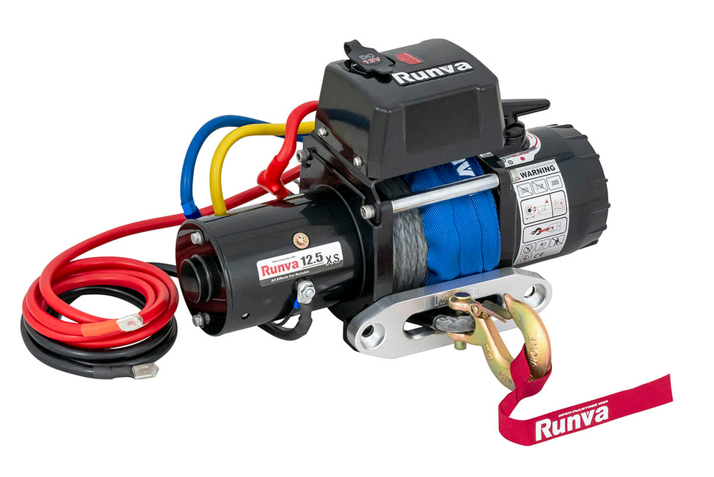 Лебёдка электрическая 12V Runva 12500 lbs 5670 кг короткий барабан, синтетический трос