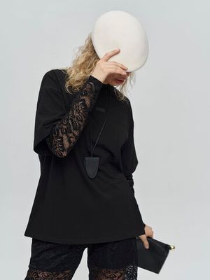 Лонгслив рукава из гипюра, черный