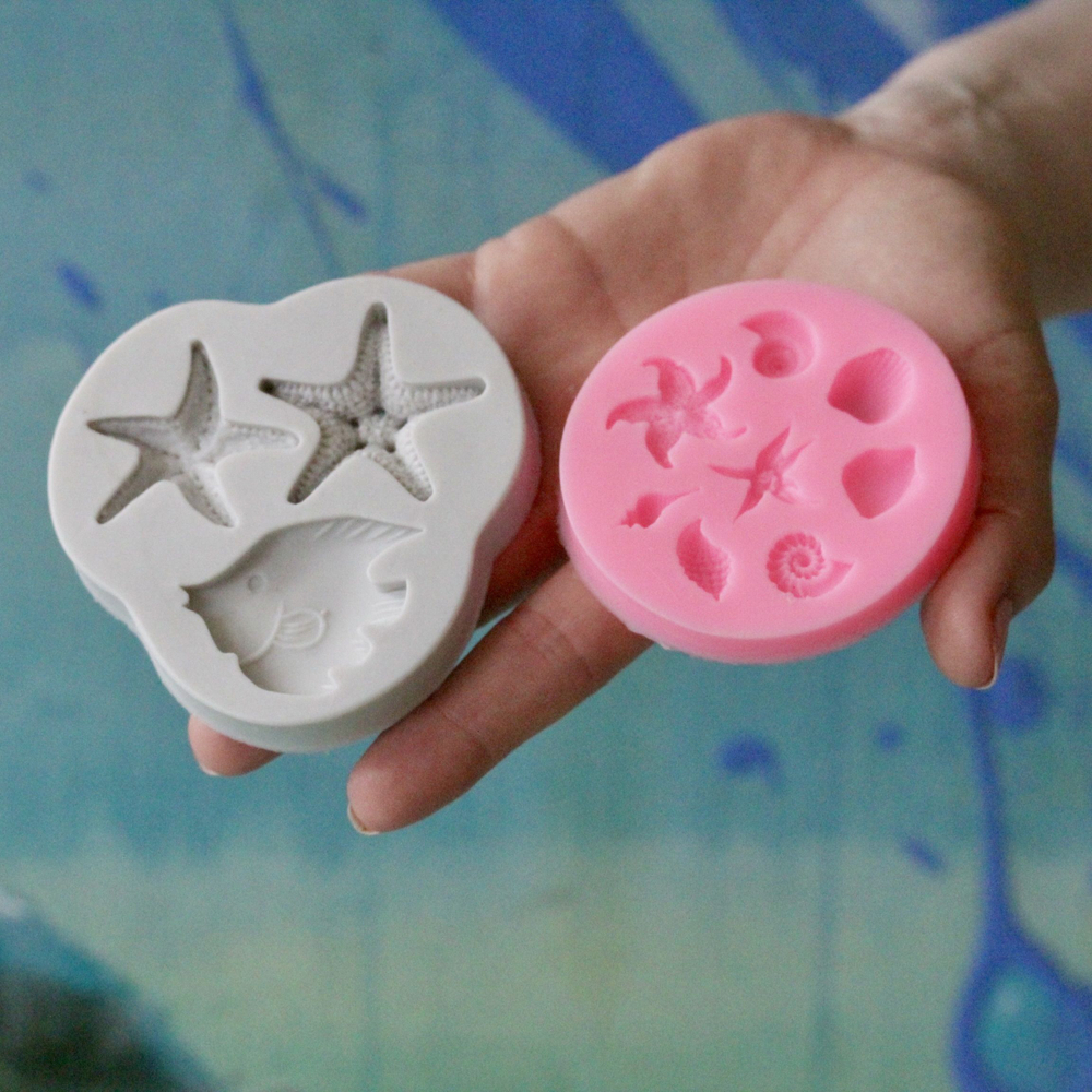 Молды силиконовые для морского декора "Набор 2 молда: морские жители и звезды с рыбкой" / форма для мыла, воска, гипса и полимерной глины