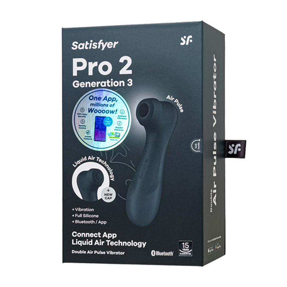 Черный вакуум-волновой клиторальный стимулятор 16,5см Satisfyer Pro 2 Generation 3 with app control