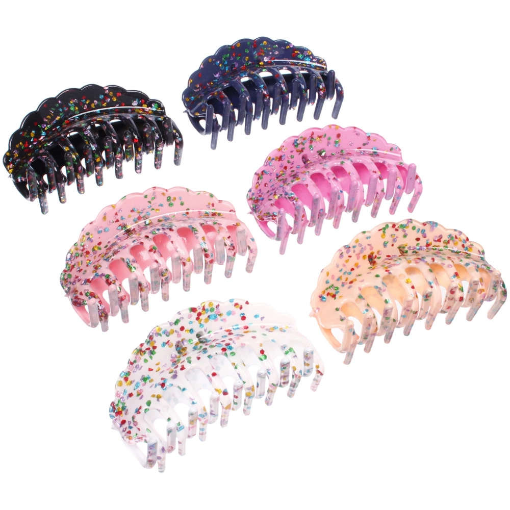 Заколка - краб для волос «AKS - VIENTO», микс 6 цветов, волна, 10*4,5см