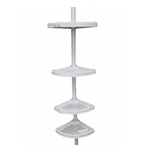 Полка угловая для ванной комнаты №2 телескопическая пластиковая труба, 4 полки, 2 крючка цвет белый