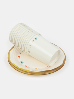 Посуда бумажная одноразовая «Керамика с цветами», белая, на 12 персон