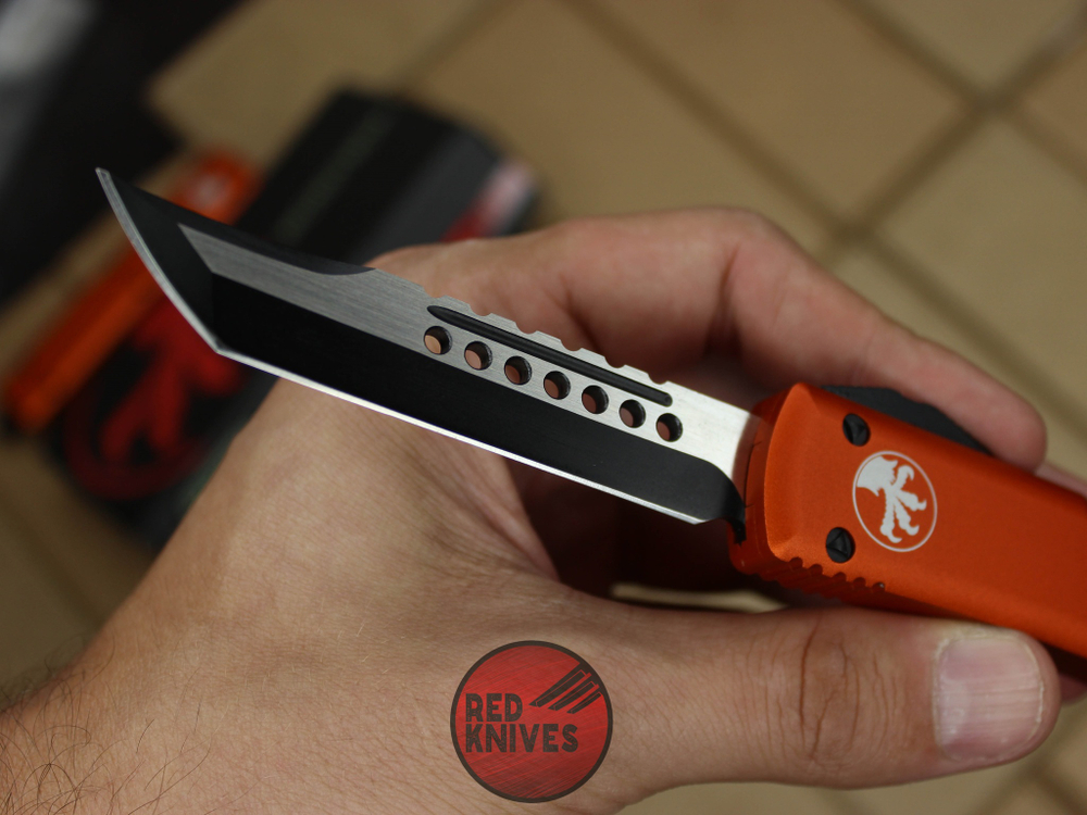 Нож Microtech Ultratech Helhound H/E - оранжевая рукоять, черный клинок RK-363