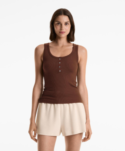 Oysho Топ без рукавов из хлопка и модала, шоколадный