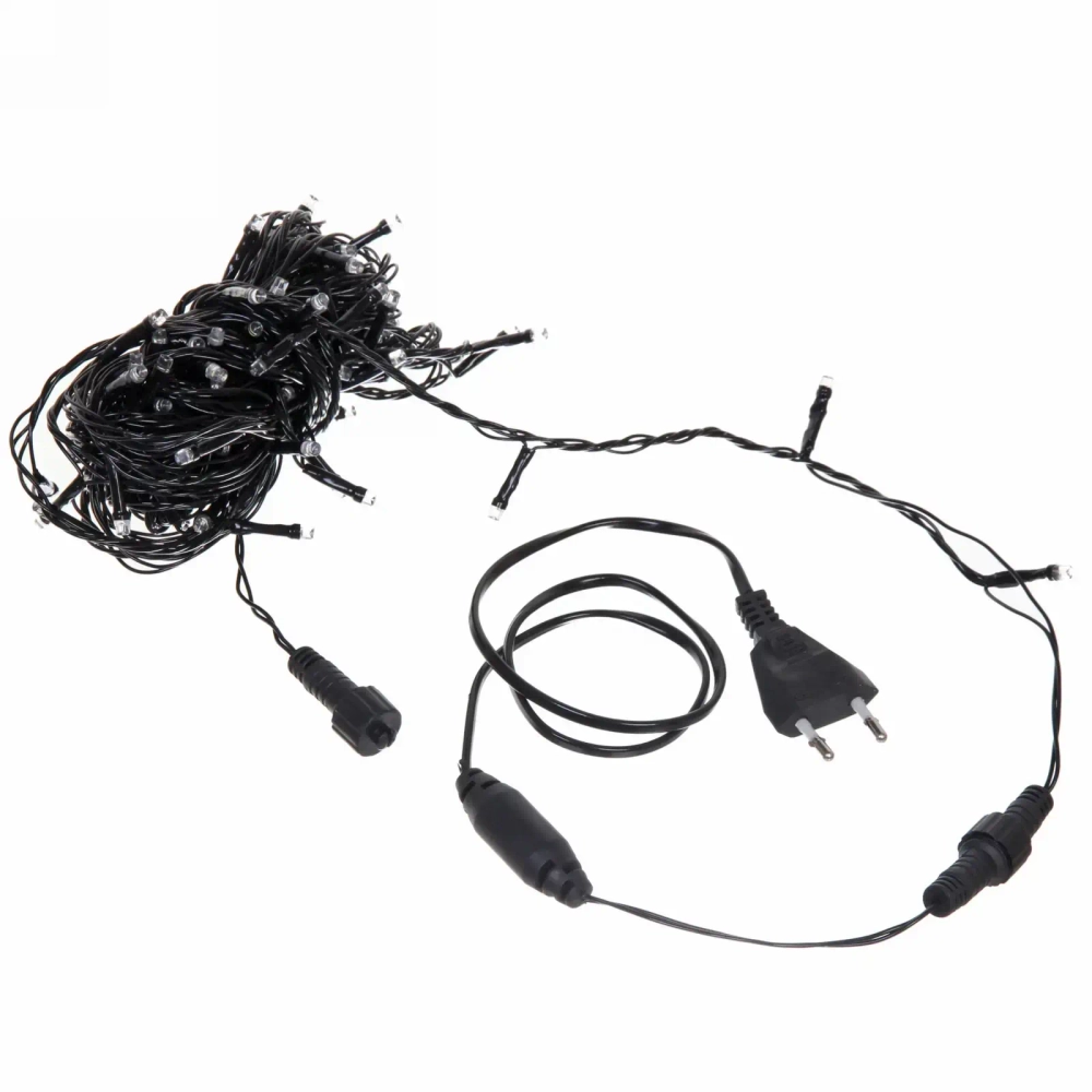 Гирлянда для улицы «Мерцание» 11м 120 ламп LED чёрный провод,1 реж.,IP-54, Теплый белый, белое мерцание (возможность соединения)