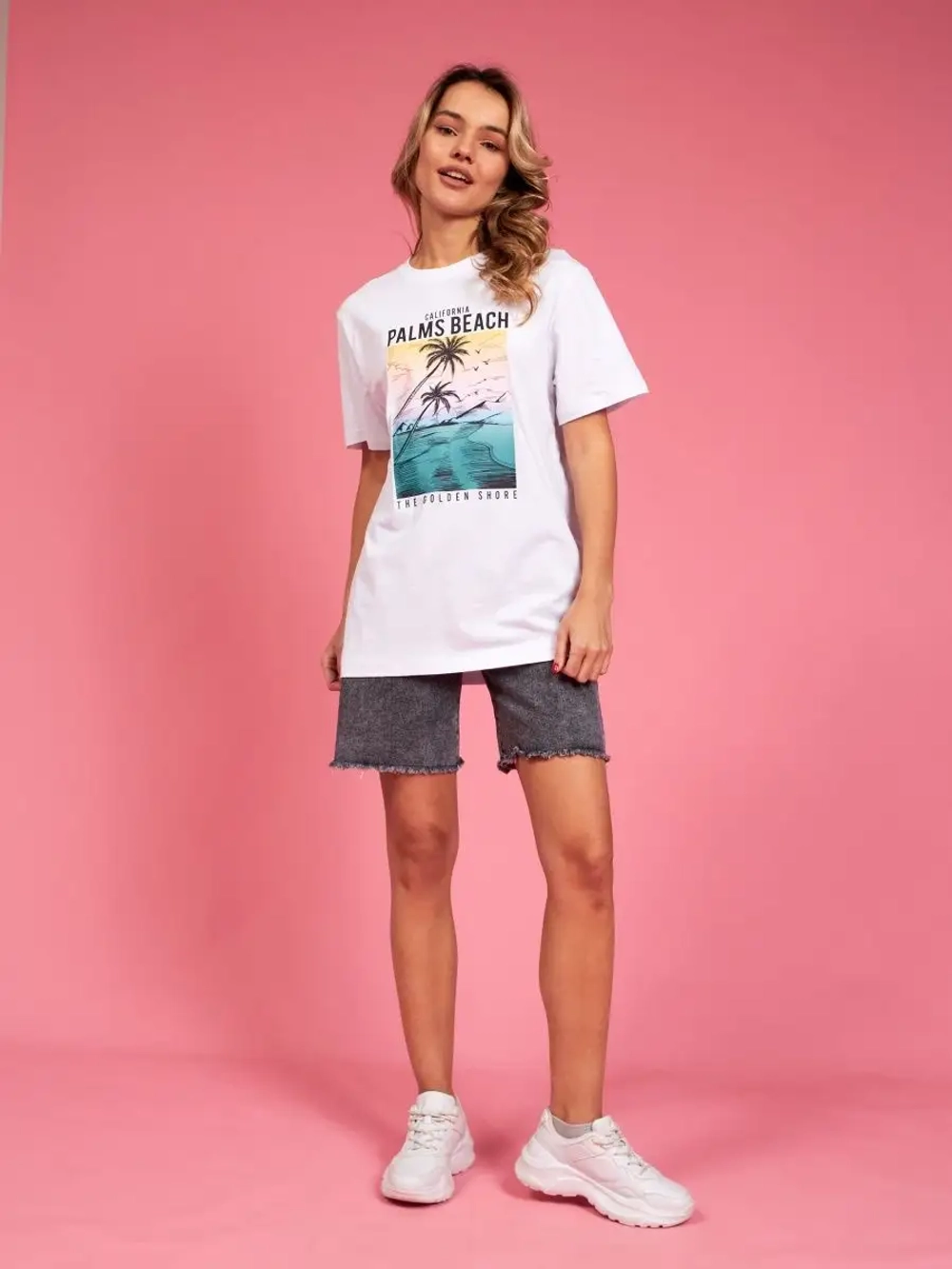 Футболка белая базовая с принтом лето 2023 большие размеры