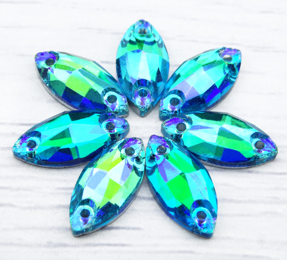 МИ006ДС612 Хрустальные стразы круглые пришивные "лодочка", цвет: голубой AB, размер: 6х12 мм, 15 шт.