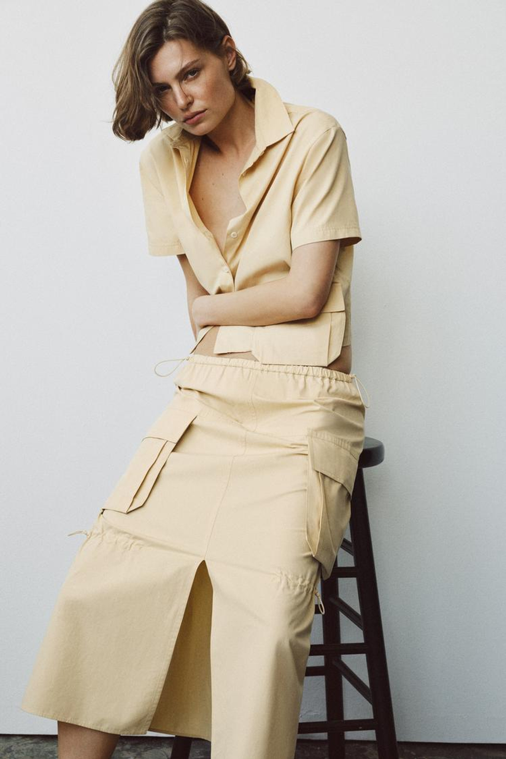 ZARA РУБАШКА С КАРМАНАМИ — ZW COLLECTION, ЖЕЛТЫЙ