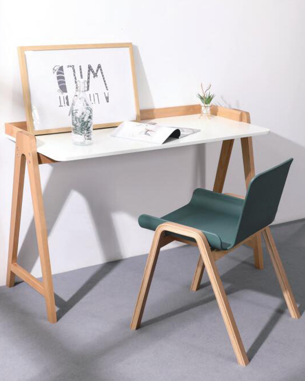 Стол письменный Pyramid 118*53 белый/светлое дерево