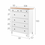 Комод с 6 ящиками деревянный, Хемнэс Hemnes/ Кымор, 108х50х131 см,белый/светло-коричневый