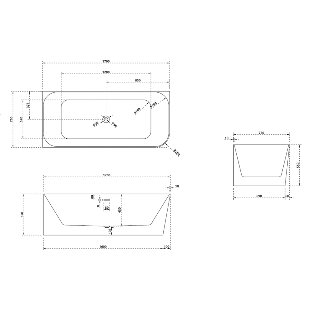 Ванна из искусственного камня ABBER Stein AS9621-1.7 L белая матовая