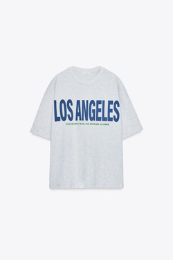 ZARA ФУТБОЛКА ОВЕРСАЙЗ С НАДПИСЬЮ, СЕРЫЙ МЕЛАНЖ