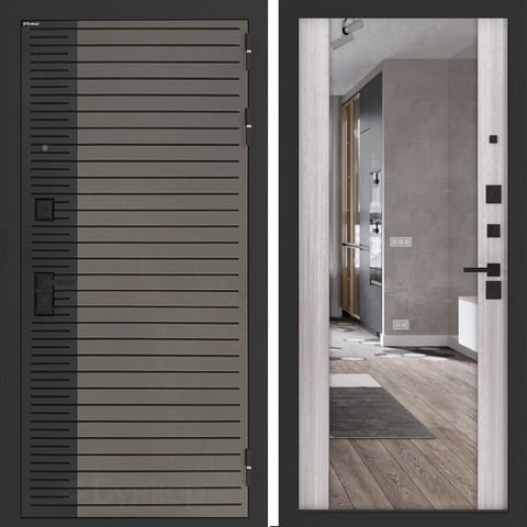 Входная металлическая дверь с зеркалом Бункер HIT Хит B-15 Веллюто кофе / зеркало Макси ФЛЗ - 1 Сандал белый