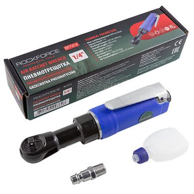 Пневмотрещотка с прорезиненной рукояткой 36Нм, 1/4''(потребление 77л/мин, 240 об/мин, L-200мм,6.3Bar,штуцер 1/4'') RockForce##Rock FORCE RF-RP7414