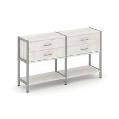 Shelf System Двухсекционный стеллаж двухярусный с ящиками SN.STM-222 Дуб Наварра/Металл Серый 1590*4