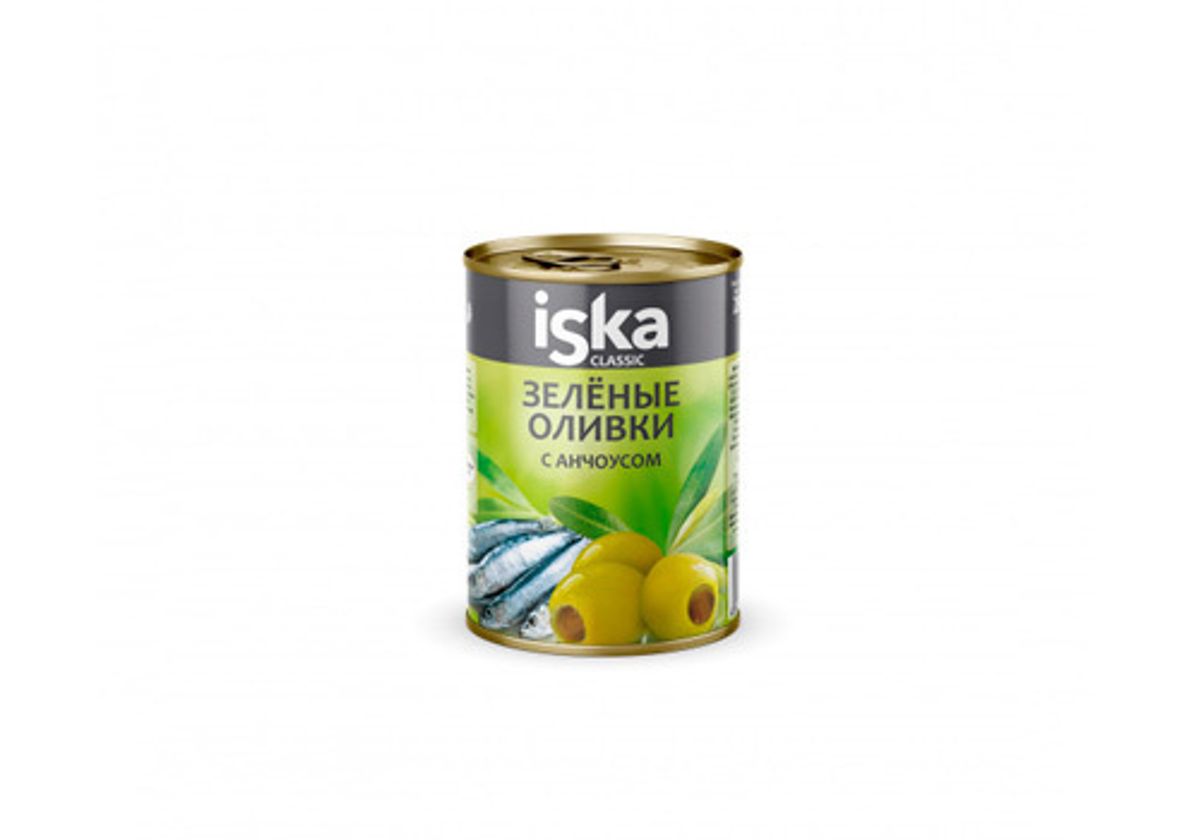 Зеленые оливки с анчоусом Iska, 300мл