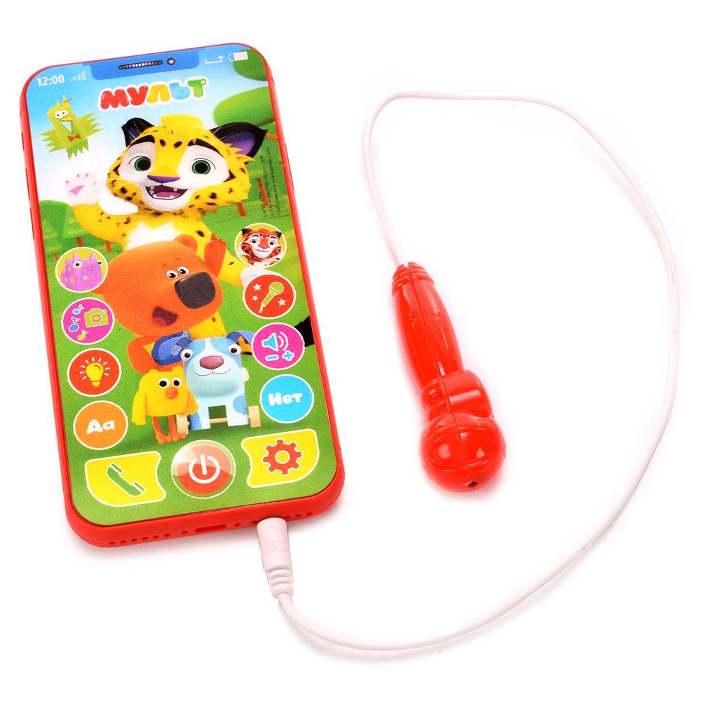 Телефон Мульт с караоке.50 вопросов, фраз, звуков,7 песен из м/ф, караоке-микрофон.B1767631-R (Умка)