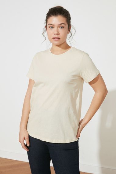 Qadın üçün qısa qol açıq bej köynək TWOSS20TS0133