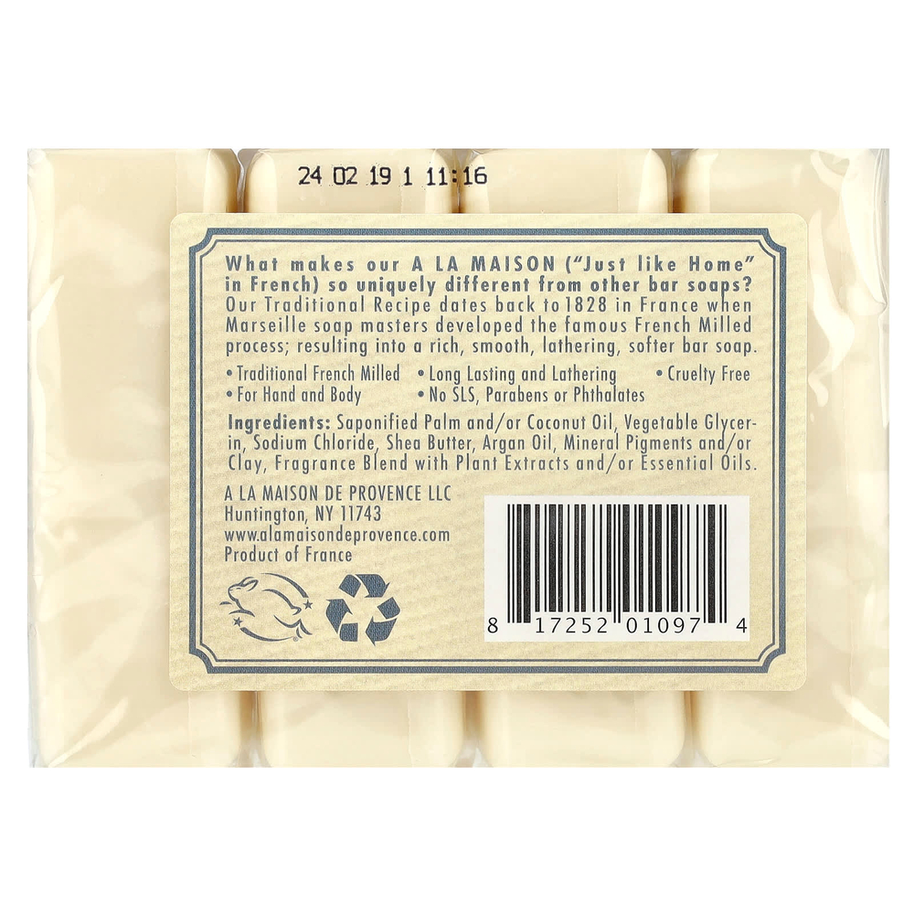 A La Maison de Provence, мыло для рук и тела, морская соль, 4 бруска по 100 г (3,5 унции) каждый