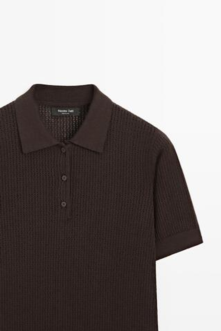 Massimo Dutti Ажурное поло из смесового хлопка, коричневый