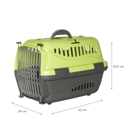 Переноска пластиковая ZOOEXPRESS "Турне" с прозрачной дверцей - 42х29х29,5 см (S) - зеленая