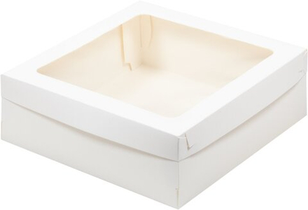 Коробка для зефира, тортов и пирожных со съемной крышкой и окном 200*200*70мм (БЕЛАЯ)