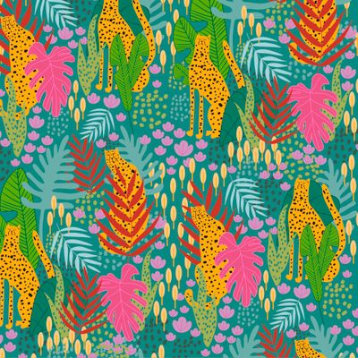 Two sleepy cheetahs in the jungle. Bright summer pattern