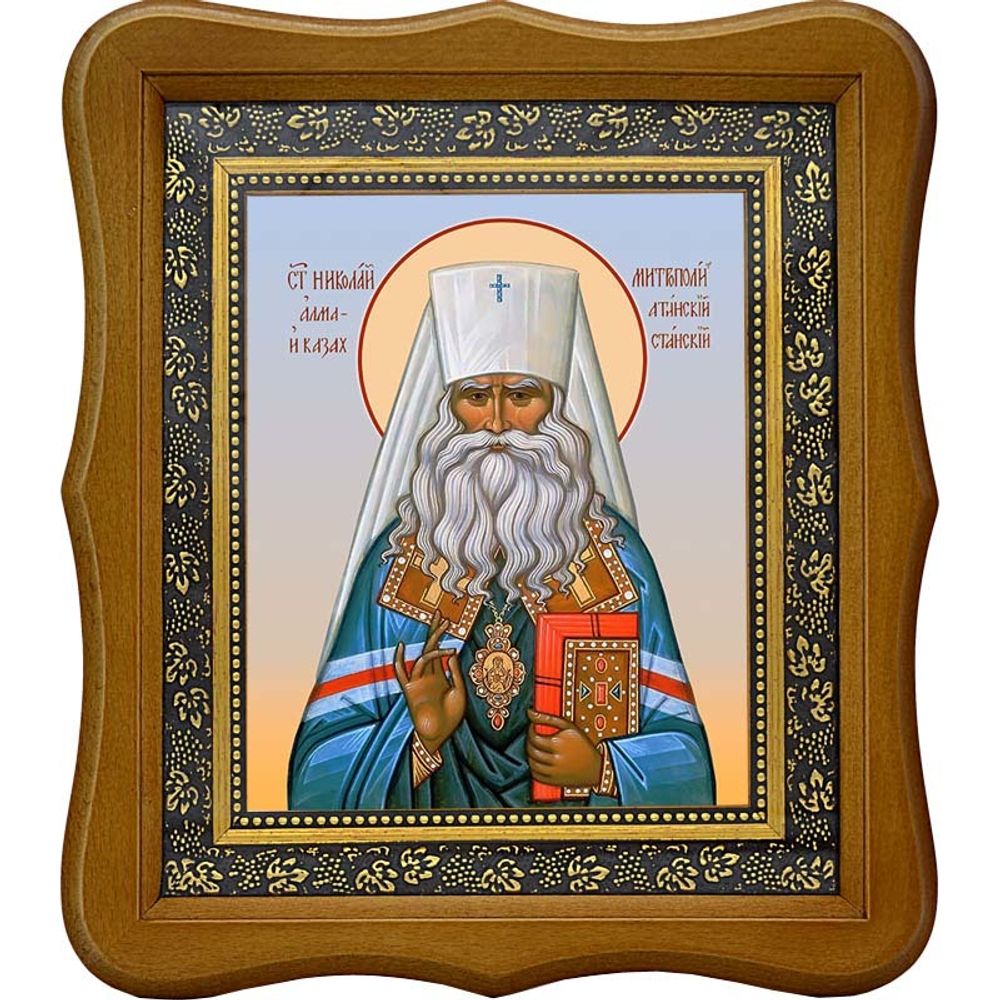 Николай (Могилевский) исповедник, митрополит Алма-Атинский. Икона на холсте. В киоте 15 х 18 см.