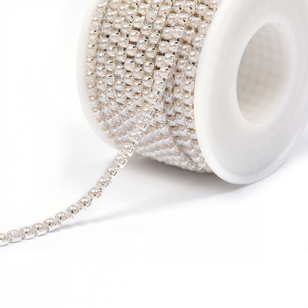 Цепь с жемчугом, цв.WHITE/SILVER, 3 мм