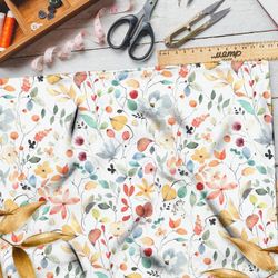 Ткань сатин разноцветные акварельные листья