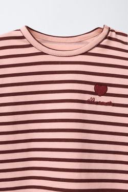 ZARA МАЙКА В ПОЛОСКУ С ВЫШИВКОЙ «СЕРДЦЕ», РОЗОВЫЙ