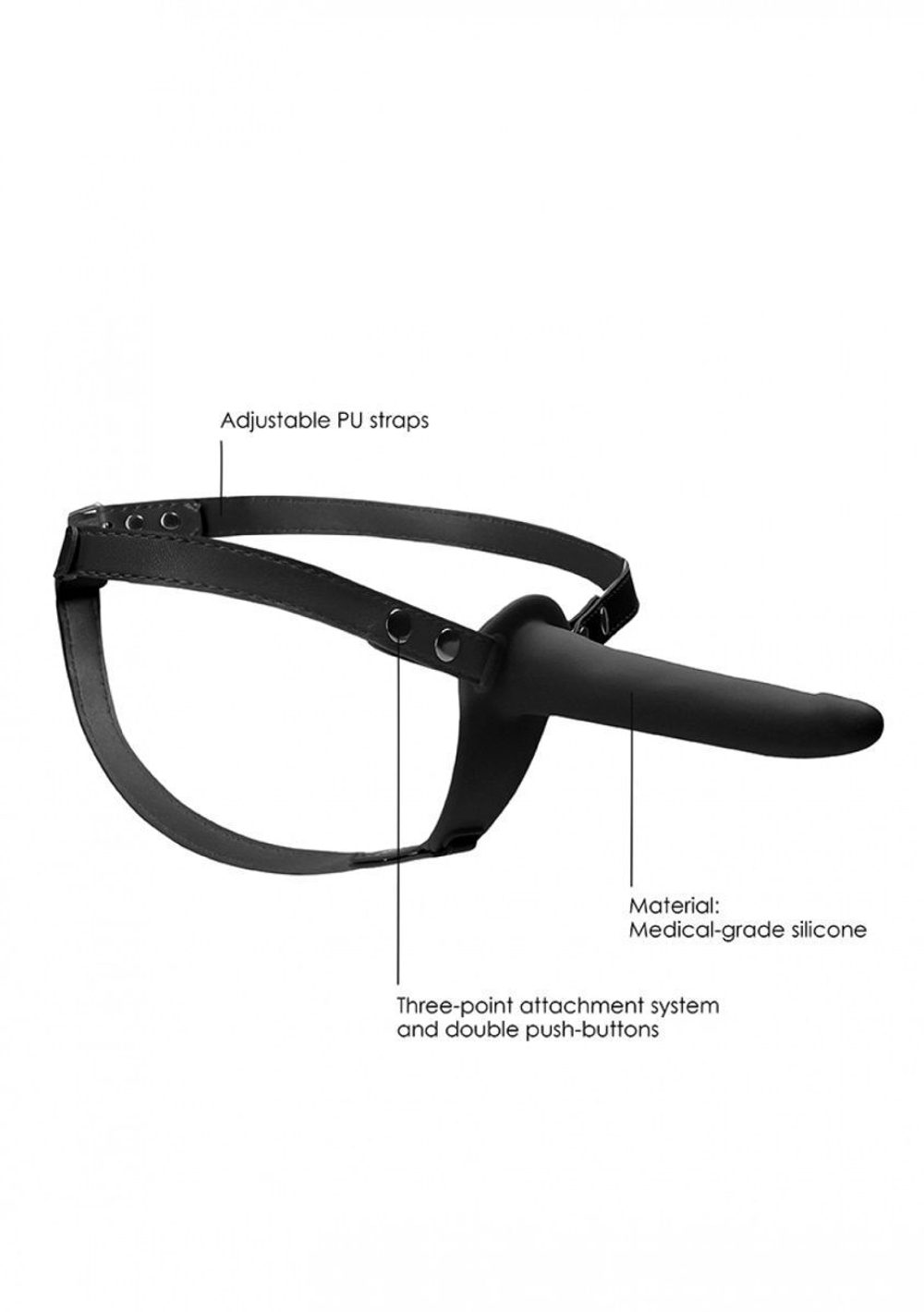 Черный страпон Adjustable на ремешках - 15,5 см. (Цвет: черный)