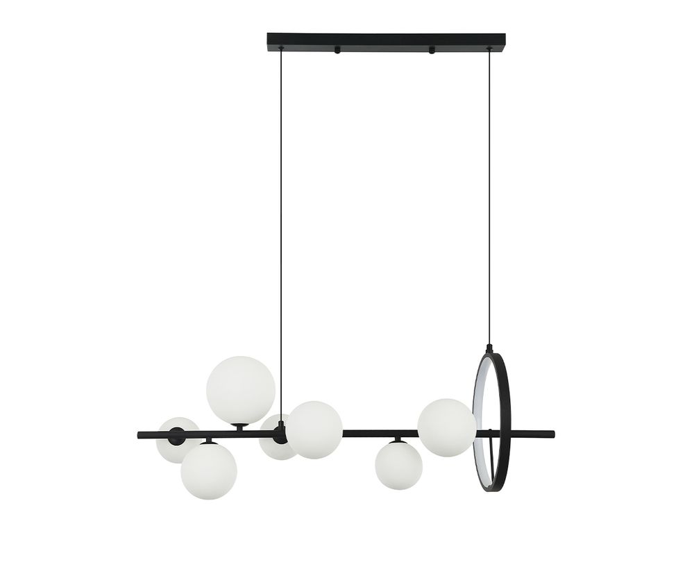 Люстра Иона черный  (плафоны белые матовые) w90*28 h30-150 G9 7*5W+ Led 17W (4000K) (Led) (лампами не комплектуется)