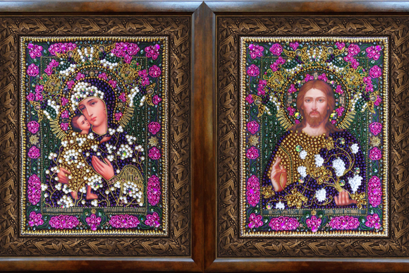 Комплект Богородица Феодоровская и Лоза истинная (акриловый жемчуг) 20х26,7 см.