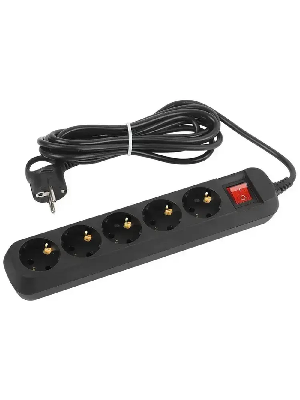 Удлинитель электрический Intro UES530-B с заземлением с выключателем 5 розеток 3 м ПВС 3х0,75мм2 10А черный