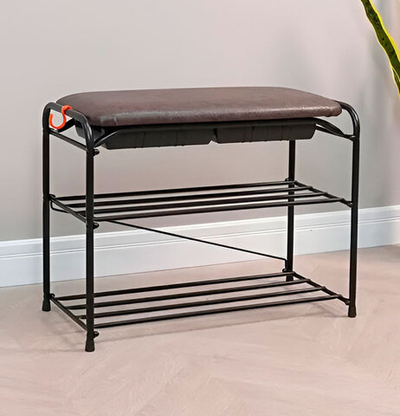 Подставка для обуви "Альфа 23" с сиденьем и ящиком, черная