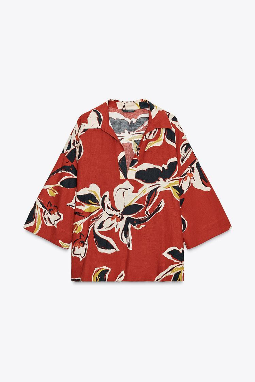 ZARA РУБАШКА С ЦВЕТОЧНЫМ ПРИНТОМ И ЛЬНОМ, РАЗНОЦВЕТНЫЙ