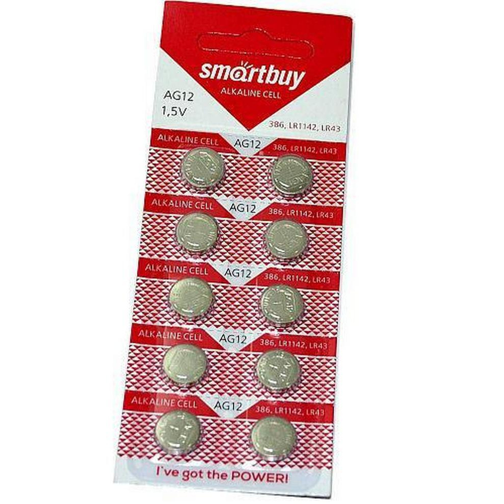 Батарейка AG 12 (386) LR 1142. LR 43 SmartBuyAG12 (10шт)
