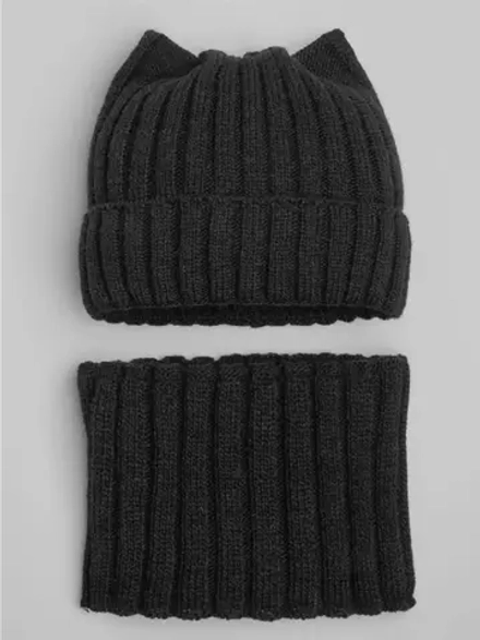 Шапка для девочки зимняя и снуд с ушками