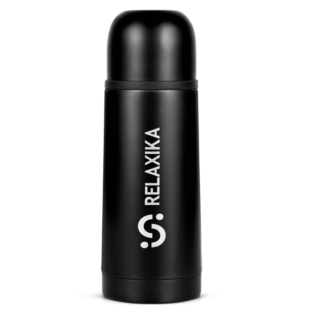 Термос Relaxika 101 (0,35 литра), черный (стикерпак "Красоты России")