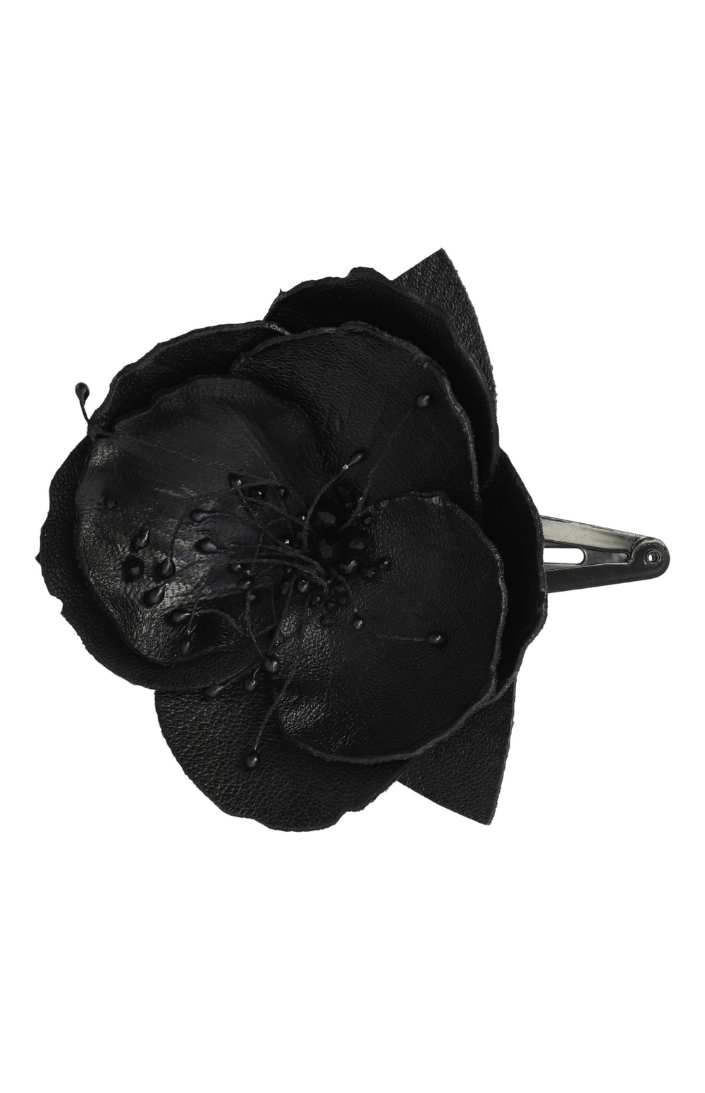 Заколка-пион из черной кожи