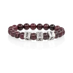 Браслет Женское счастье из натурального граната с рунами Беркана, Гебо и Вуньо в форме куба из серебра 925