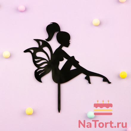 Топпер «Силуэт» фея с крыльями, черный
