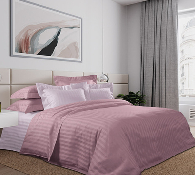 Постельное белье страйп-сатин ЕвроСтандарт Пыльная роза